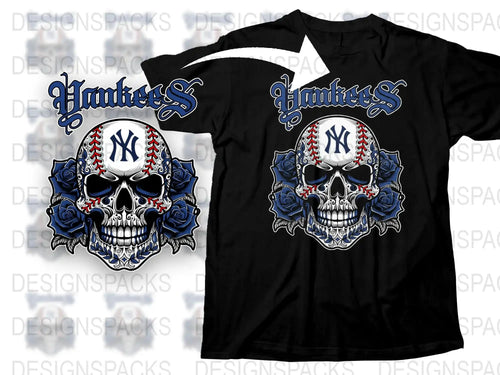 Gothic Skull T-Shirt with Sports Team Logo, Black Cotton Tee, Unisex Graphic Skull Shirt, Fan Apparel