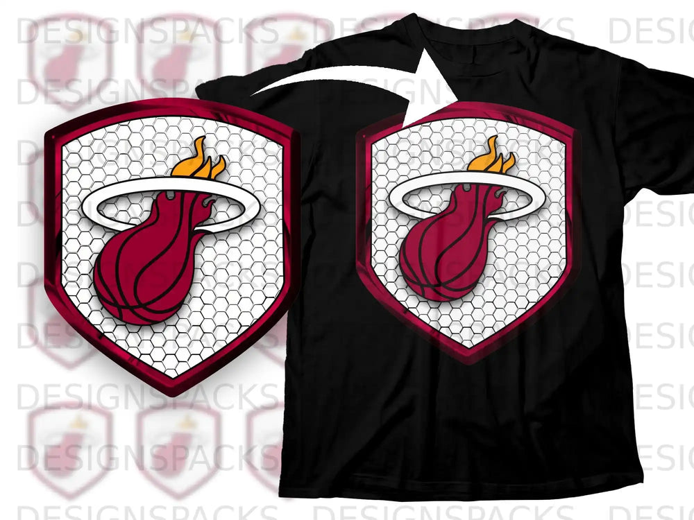 Flaming Basketball Logo with Hexagon Pattern T-shirt
