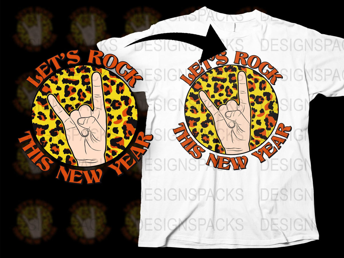 Let's Rock This New Year T-Shirt, Peace Sign Hand Graphic, Unisex Adult Clothing, Trendy Holiday Tee, Gift Idea