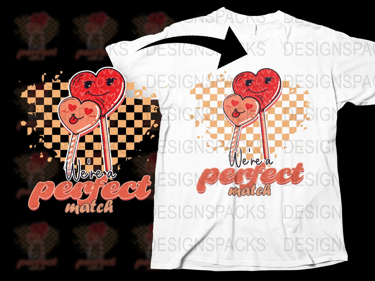 Cute Heart Lollipop T-Shirt, Valentine's Day Perfect Match Couple Tee, Graphic Print Love Shirt