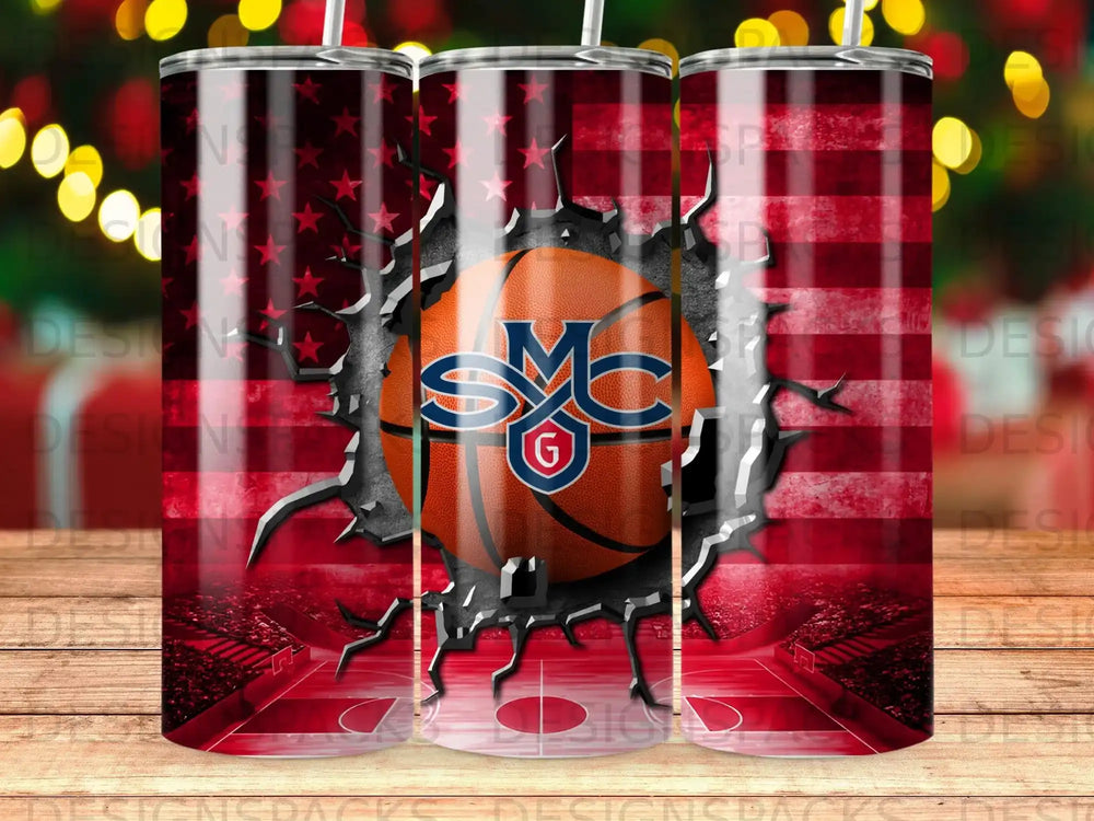 Basketball with US flag background on a tumbler.