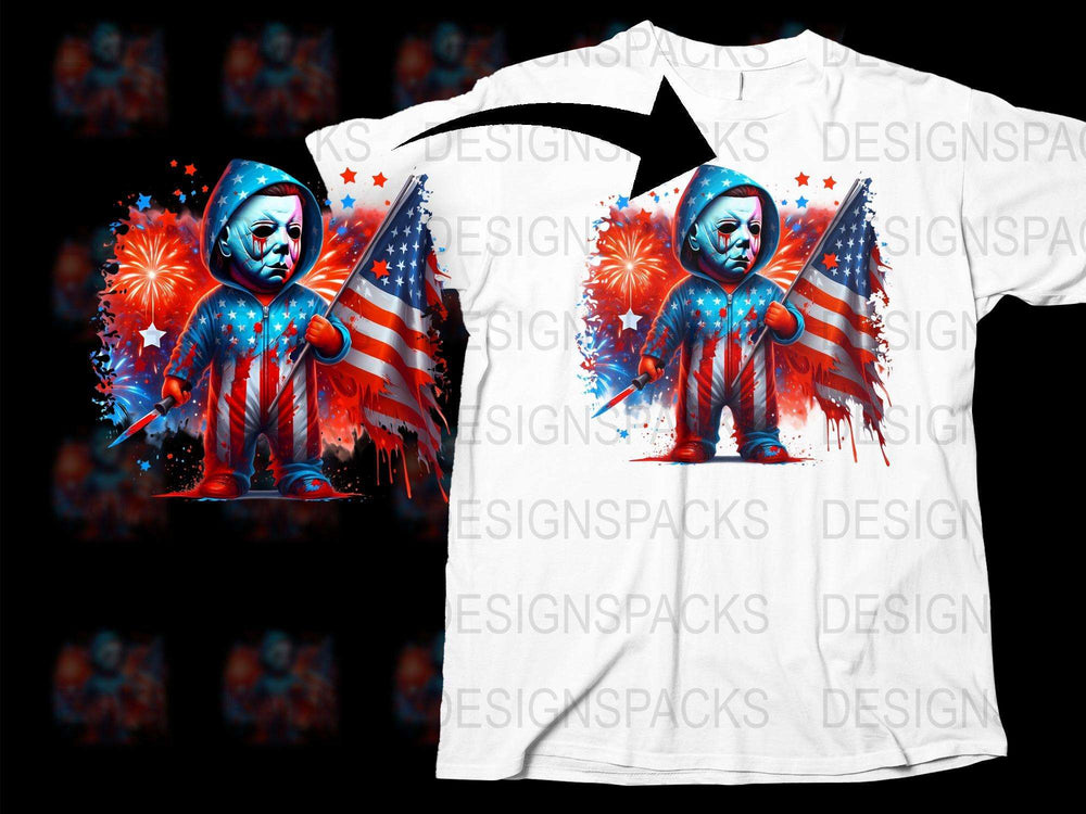 Patriotic Clown Graphic T-Shirt, American Flag Print, Fireworks Background, Unique 4th of July Tee Design