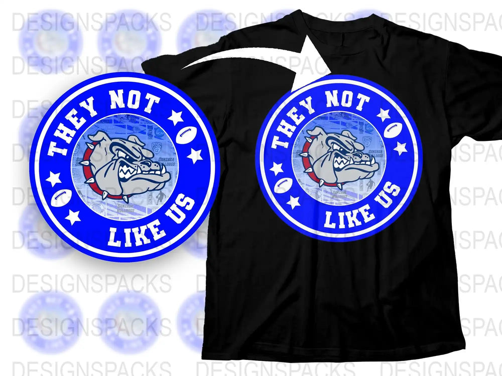 Bulldog Graphic T-Shirt, 'They Not Like Us' Slogan, Blue and White, Unisex Cotton Tee, Sports Fan Apparel, Casual Streetwear Style