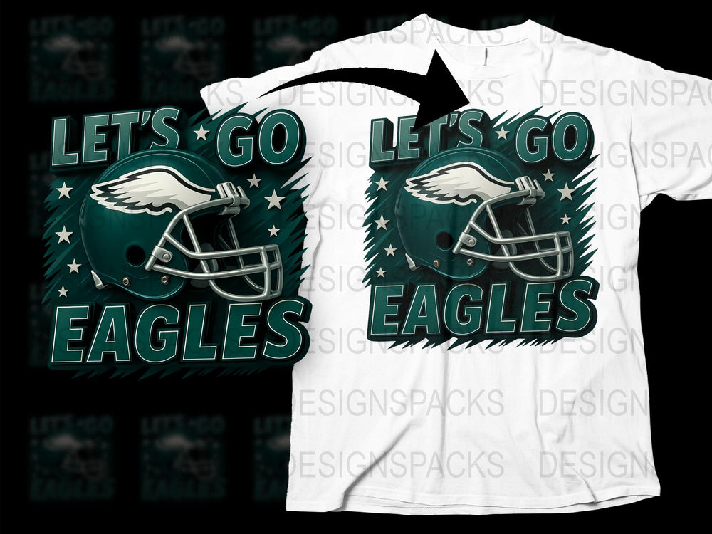 Let's Go Eagles Football T-Shirt, Sports Fan Game Day Apparel, Helmet Design, Unisex White Tee