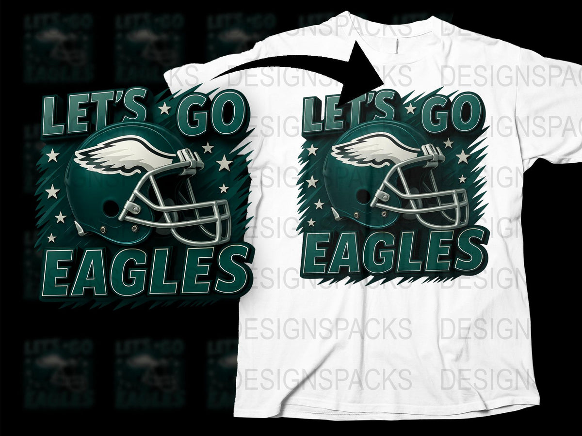 Let's Go Eagles Football T-Shirt, Sports Fan Game Day Apparel, Helmet Design, Unisex White Tee