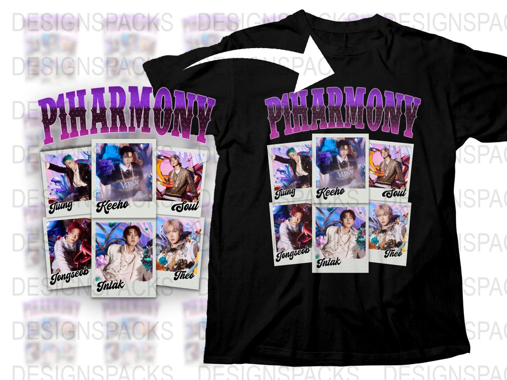 K-Pop Band T-Shirt, PHARMONY Fan Merch, Colorful Group Photo Design, Collectible Music Apparel