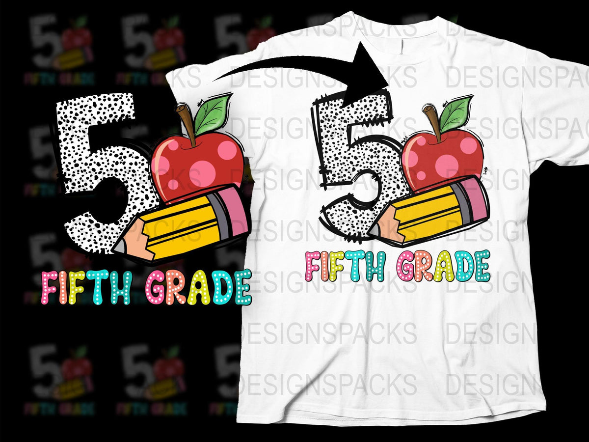 Colorful Fifth Grade Teacher T-Shirt, Apple and Pencil Graphic Tee, Back to School Shirt, Fun Educator Apparel