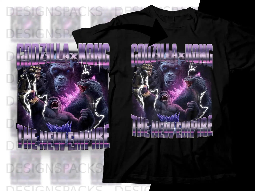 Godzilla x Kong: The New Empire graphic t-shirt design featuring titans.