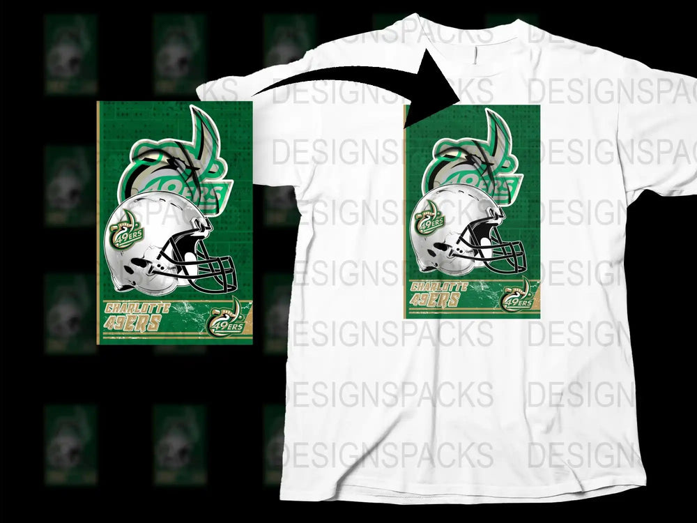 Charlotte 49ers T-Shirt, College Football Graphic Tee, White and Green, Sports Fan Apparel, Team Spirit Wear