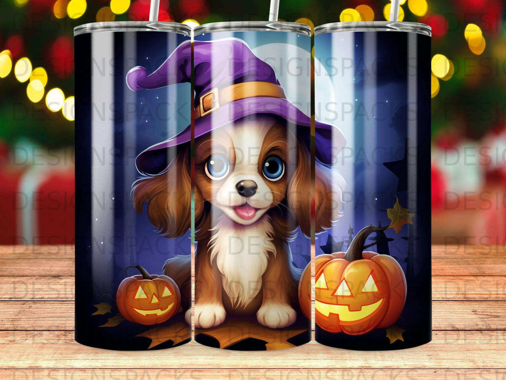 Witchy Pup & Pumpkins Tumbler Digital Wrap Design