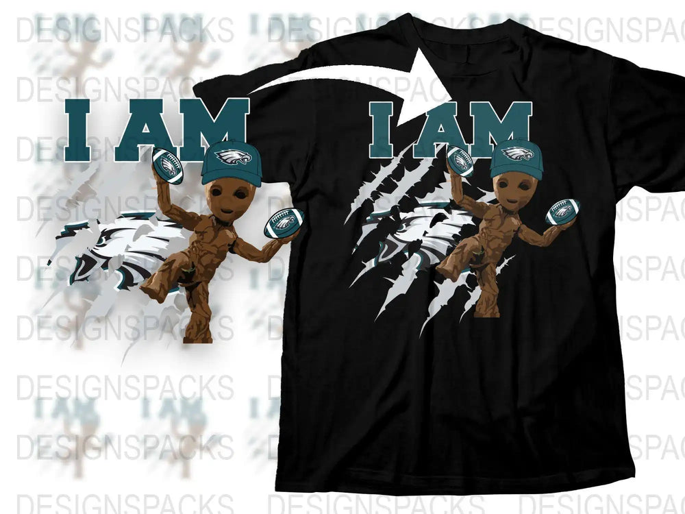 Unique Ripped Effect Baby Groot T-Shirt, Philadelphia Football Team Fan Apparel