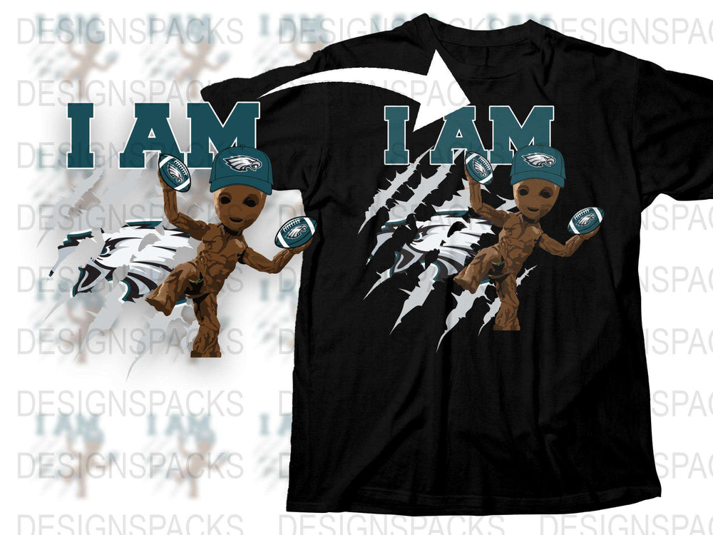Unique Ripped Effect Baby Groot T-Shirt, Philadelphia Football Team Fan Apparel