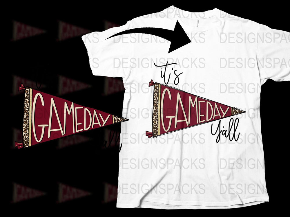 Gameday Y'all T-Shirt, Maroon and White Sports Fan Tee, Football Season Trendy Apparel, College Game Day Top
