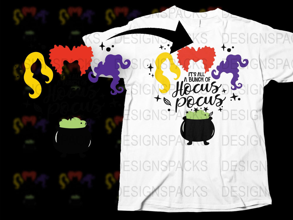 Halloween T-Shirt 'It's All a Bunch of Hocus Pocus' Witch Cauldron Tee, Unisex Graphic Shirt, Fall Fashion, October Apparel