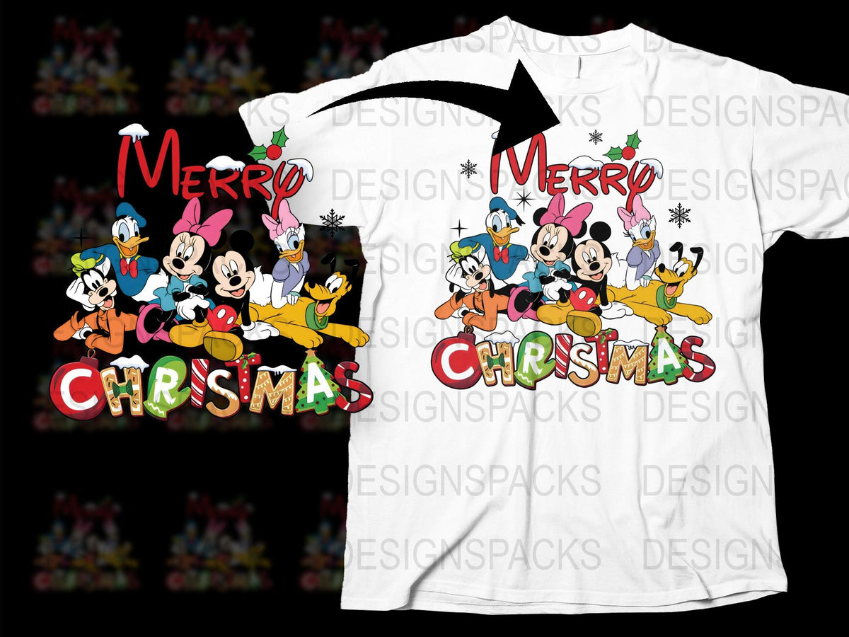 Disney Christmas T-Shirt, Mickey and Friends Holiday Graphic Tee, Festive Family Matching Shirts