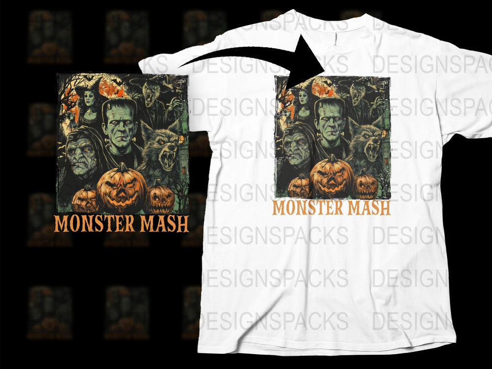Monster Mash Halloween T-Shirt, Frankenstein Graphic, Spooky Pumpkin Design, Unisex Horror Tee