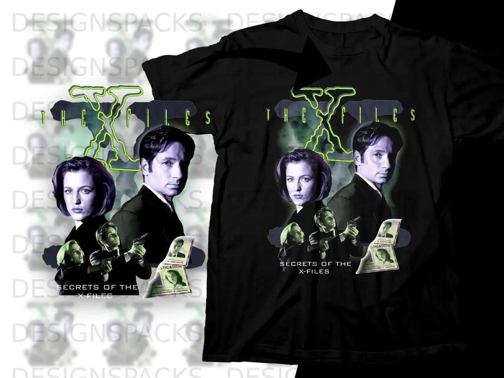 The X-Files t-shirt features Mulder and Scully with "Secrets of the X-Files" text.