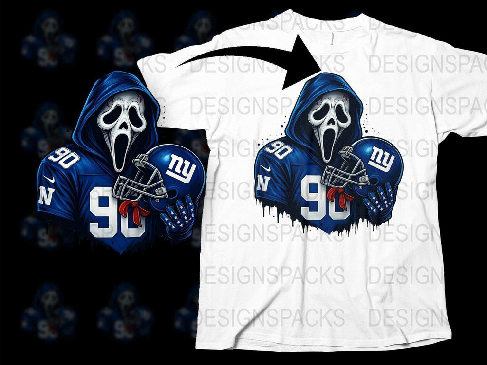 Sports Fan T-Shirt, Ghost Face Blue Football Jersey, Graphic Tee, Men's Fashion, Game Day, Casual Wear, Unique Design, Bold Colors