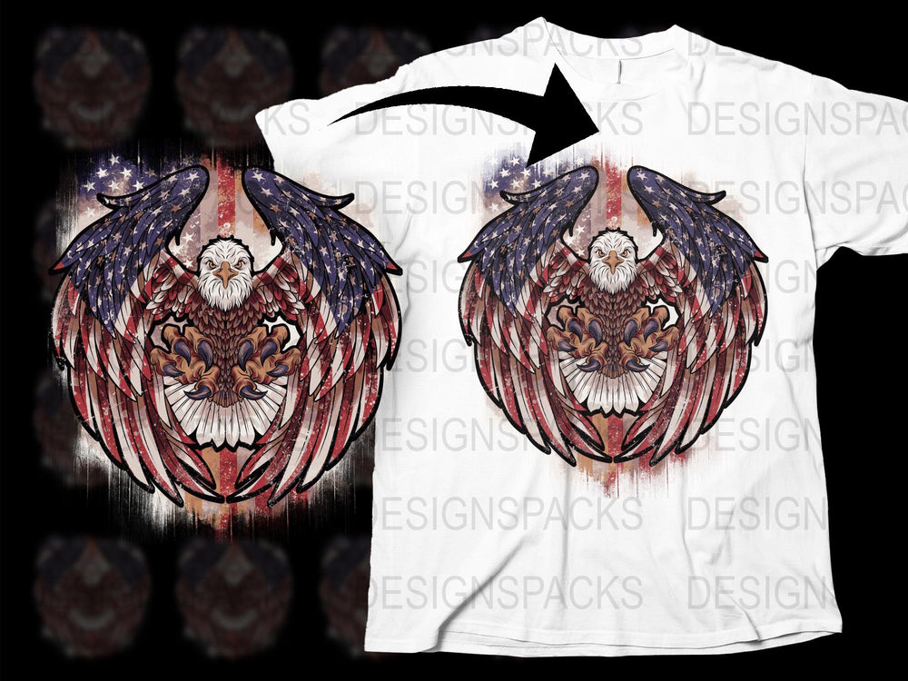 American Eagle Patriotic T-Shirt, Men's Graphic Tee, USA Flag Wings Print, Vintage Style, Soft Cotton, Unisex Casual Wear