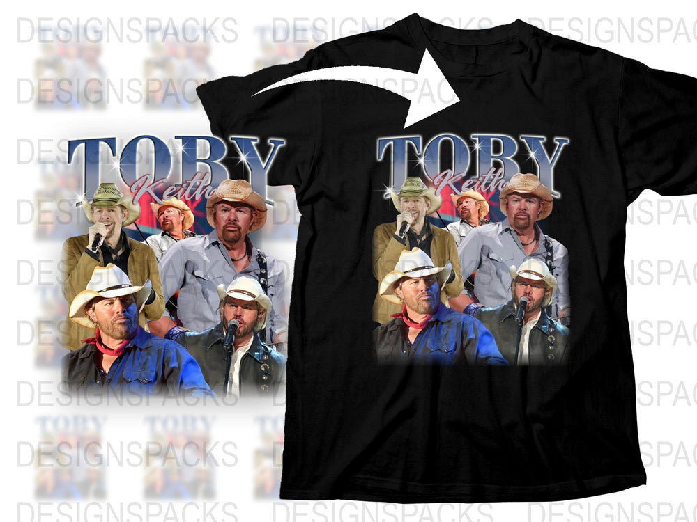 Toby Keith Graphic T-Shirt, Country Music Legend Tee, Vintage Style Black Shirt with Multiple Prints, Gift for Music Fans