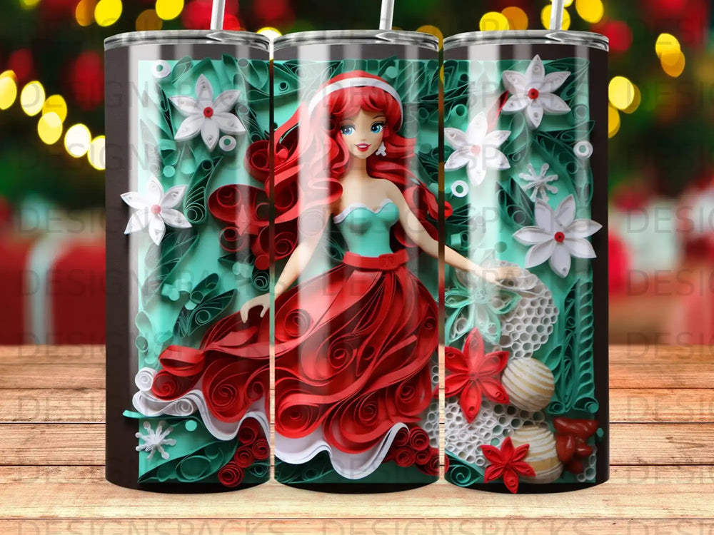 Ariel from The Little Mermaid on a patterned tumbler.