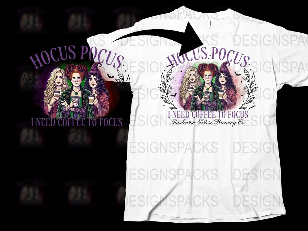 Hocus Pocus I Need Coffee to Focus T-Shirt, Witchy Halloween Graphic Tee, Witches Brew Design, Fall Spooky Apparel