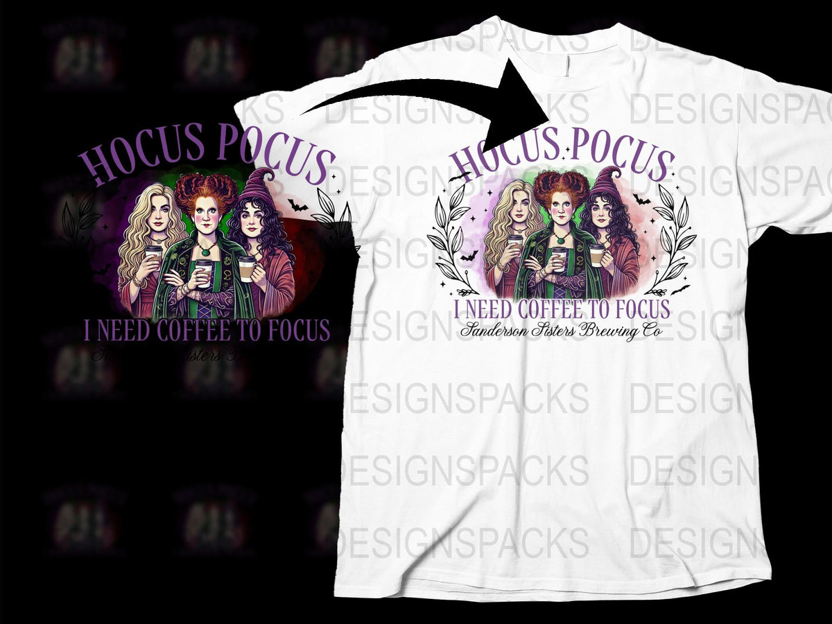 Hocus Pocus I Need Coffee to Focus T-Shirt, Witchy Halloween Graphic Tee, Witches Brew Design, Fall Spooky Apparel