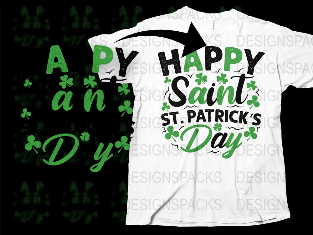 Saint Patrick's Day T-Shirt Happy St. Paddy's Day Graphic Tee, Irish Celebration White Shirt, Lucky Clover Design, Unisex Adult Clothing