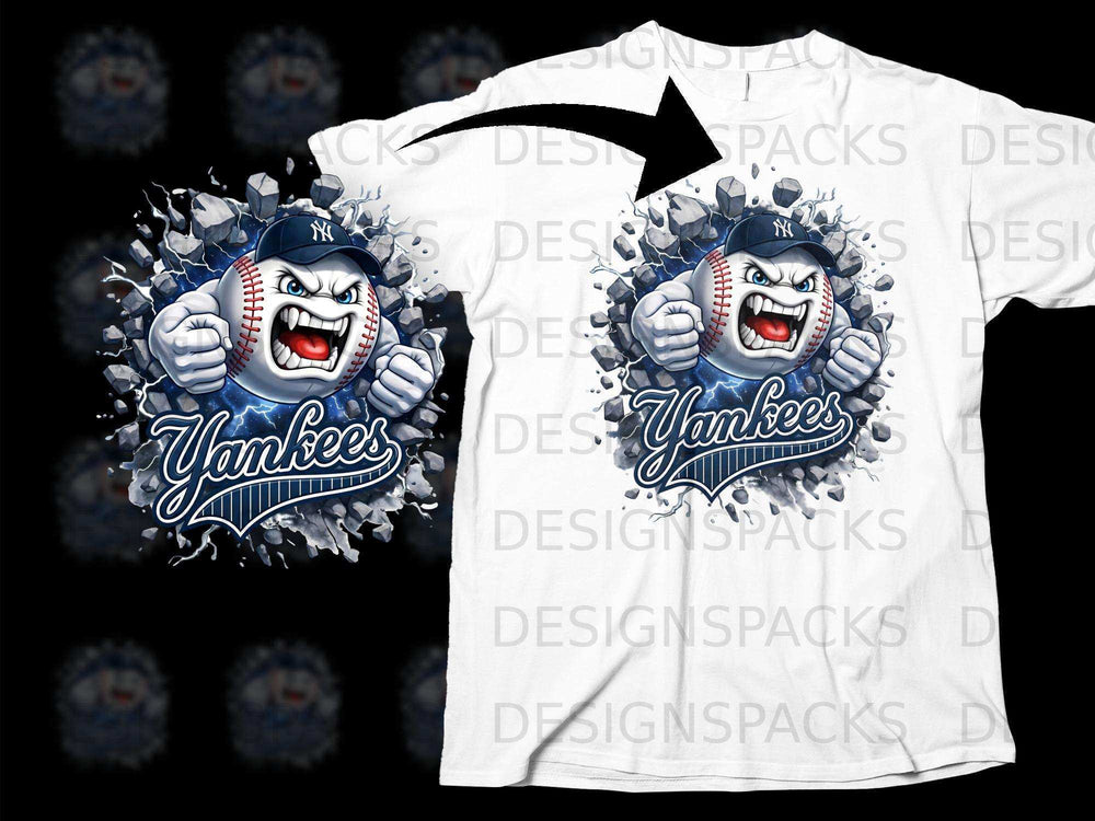 Yankees Angry Baseball Graphic on White T-Shirt