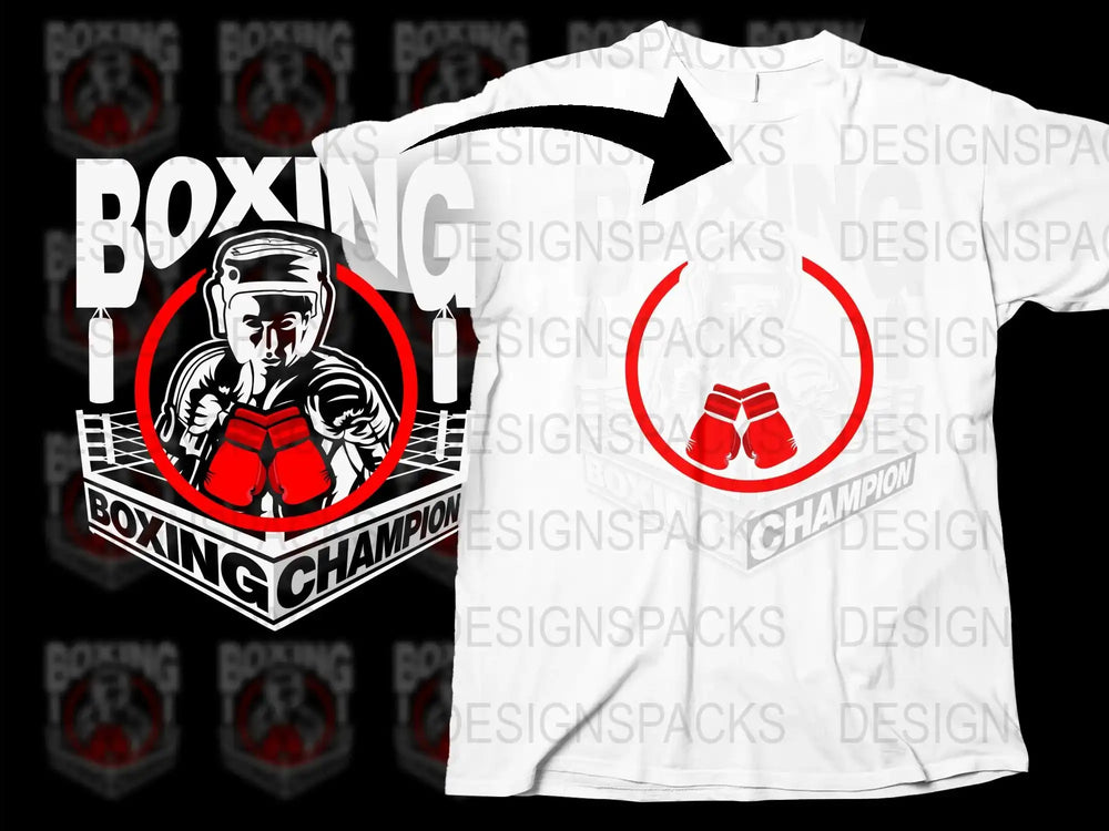 Boxing Champion Graphic T-Shirt, Men's Sports Apparel, Casual Fitness Wear, Red and White Cotton Tee