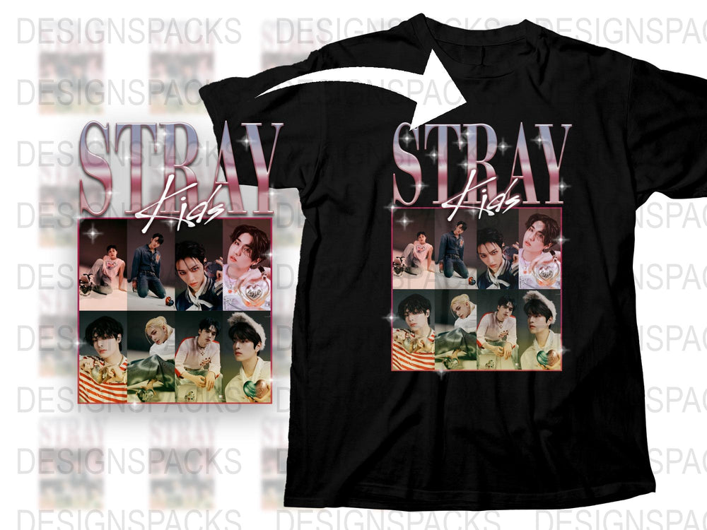 Stray Kids Band Graphic T-Shirt, K-Pop Music Inspired Fan Merch, Trendy Photo Collage Tee, Unisex Cotton Shirt