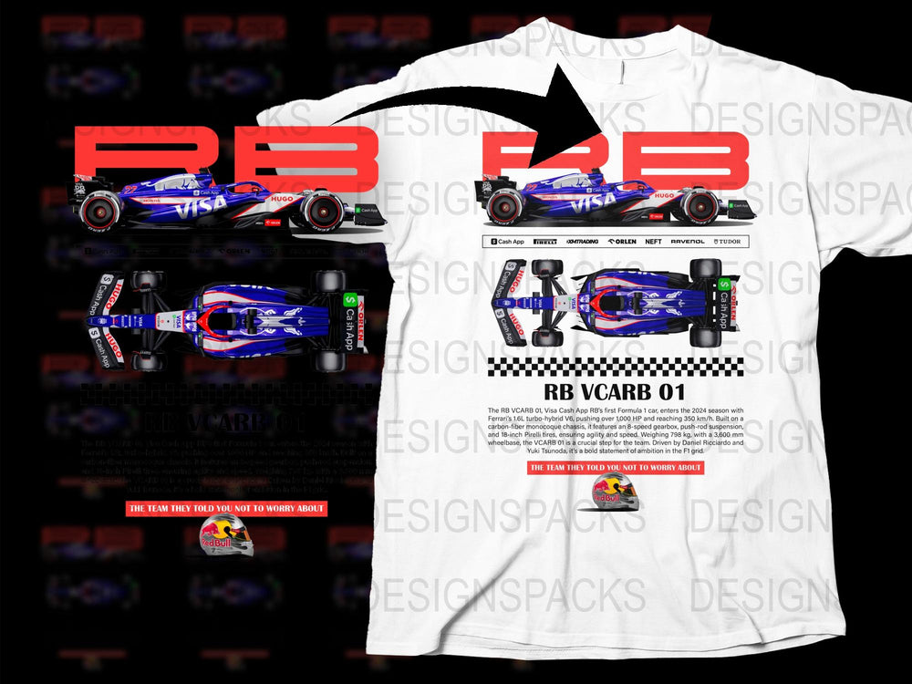 Formula Racing Car Graphic T-Shirt, RB VCarb 01 Design, Motorsport Fan Apparel, Unisex Sports Tee