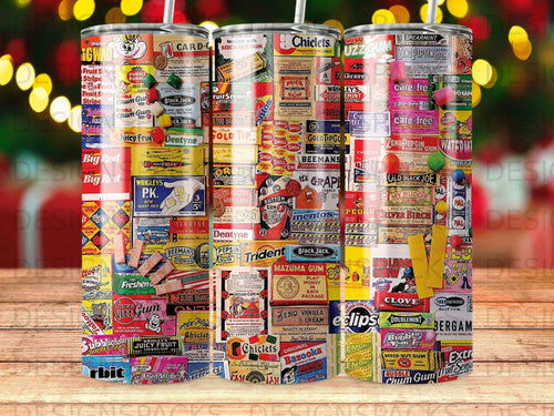 Assortment of vintage and modern chewing gum wrappers and packs.