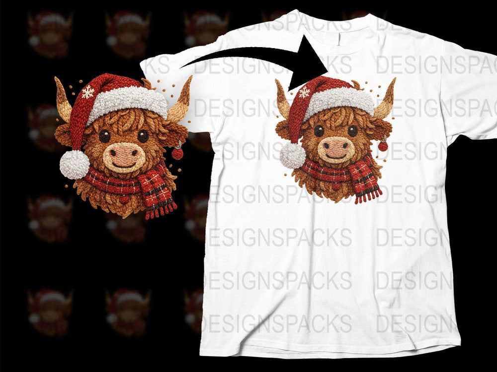 Cute Highland Cow Christmas T-Shirt, Festive Animal Graphic Tee, Holiday Apparel for All Ages