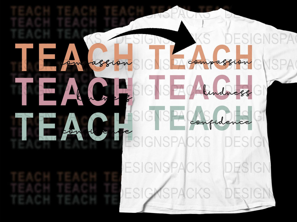 Teacher T-Shirt, Teach Design Passion Compassion Handwritten Style Graphic Tee, Unisex Modern Classroom Apparel