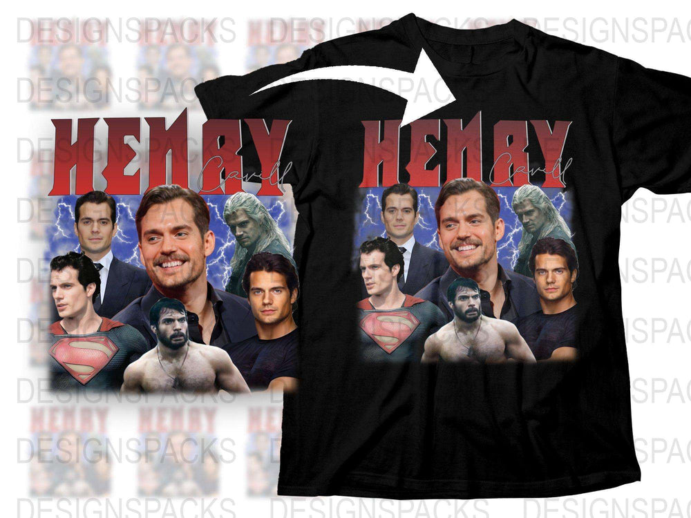 Henry Cavill Superman Montage Graphic T-Shirt, Movie Fan Apparel, Casual Black Tee, Collector's Edition, Gift for Fans