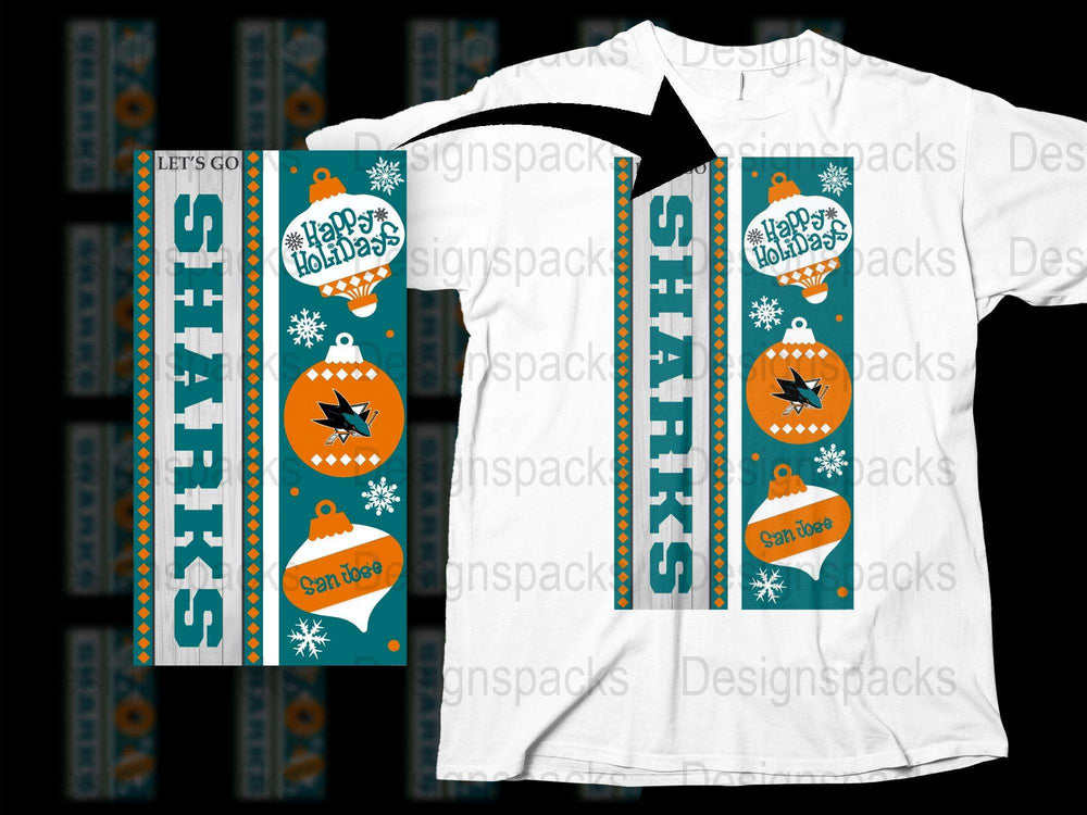 Men's White T-Shirt with San Jose Sharks Holiday Design, Festive Winter Apparel
