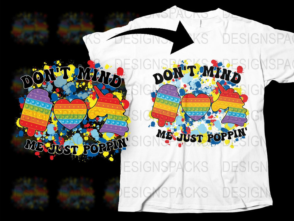 Colorful Popcorn Hearts T-Shirt, Don't Mind Me Just Poppin' Graphic Tee, Unisex Casual Shirt