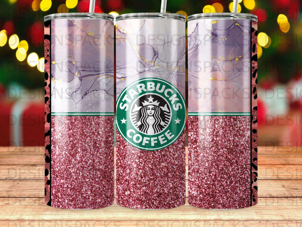 Starbucks coffee tumbler with marble and glitter design.