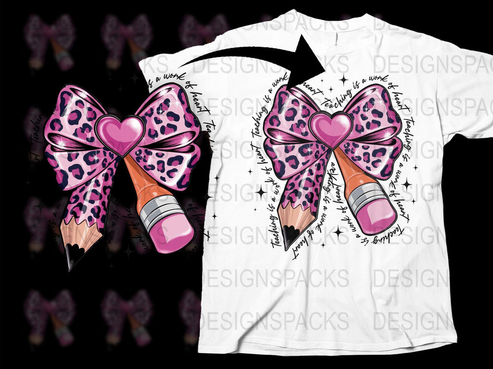 Leopard Print Bow Heart Graphic T-Shirt for Women, Stylish Casual Pink Tee