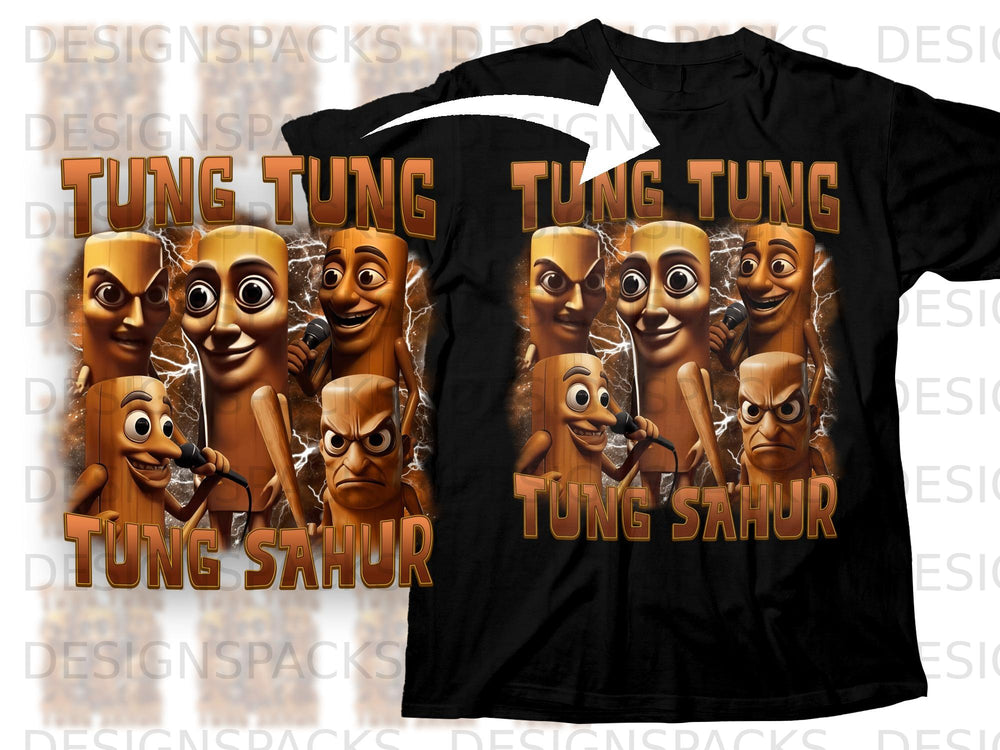 Cartoon hot dogs with faces and the text "TUNG TUNG TUNG SAHUR".
