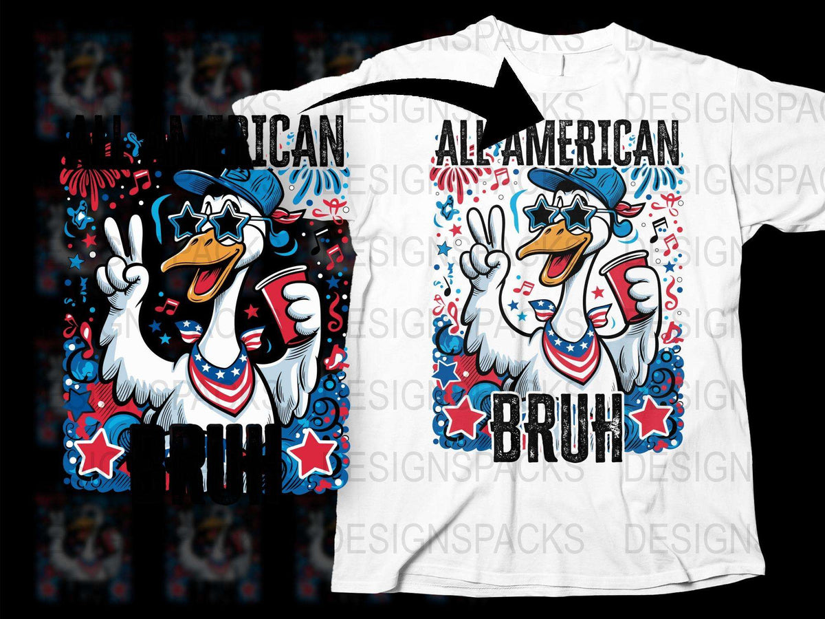 All American Bruh Eagle Cartoon T-Shirt, Patriotic USA Flag Tee, Funky 4th of July Apparel, Men's and Women's Sizes Available