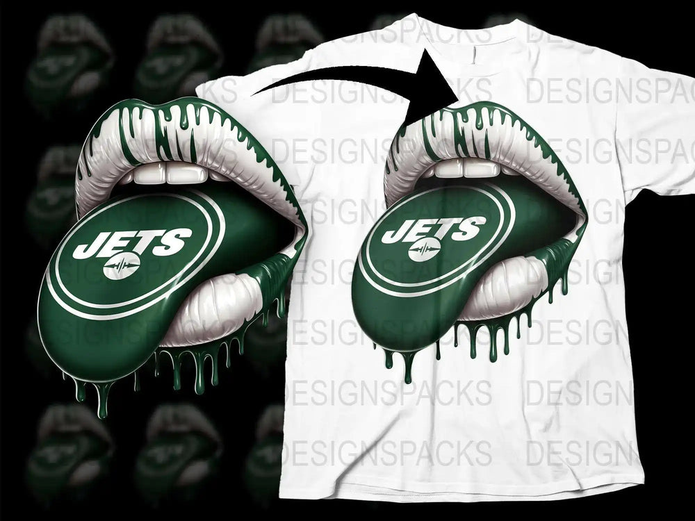 Jets Dripping Lips Graphic T-Shirt, Trendy Sports Team Logo Tee, Fashionable Casual Streetwear