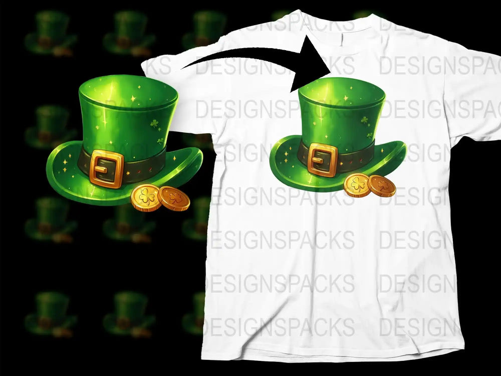 St. Patrick's Day T-Shirt, Green Leprechaun Hat Design, Festive Irish Clover Print, Unisex Adult Clothing
