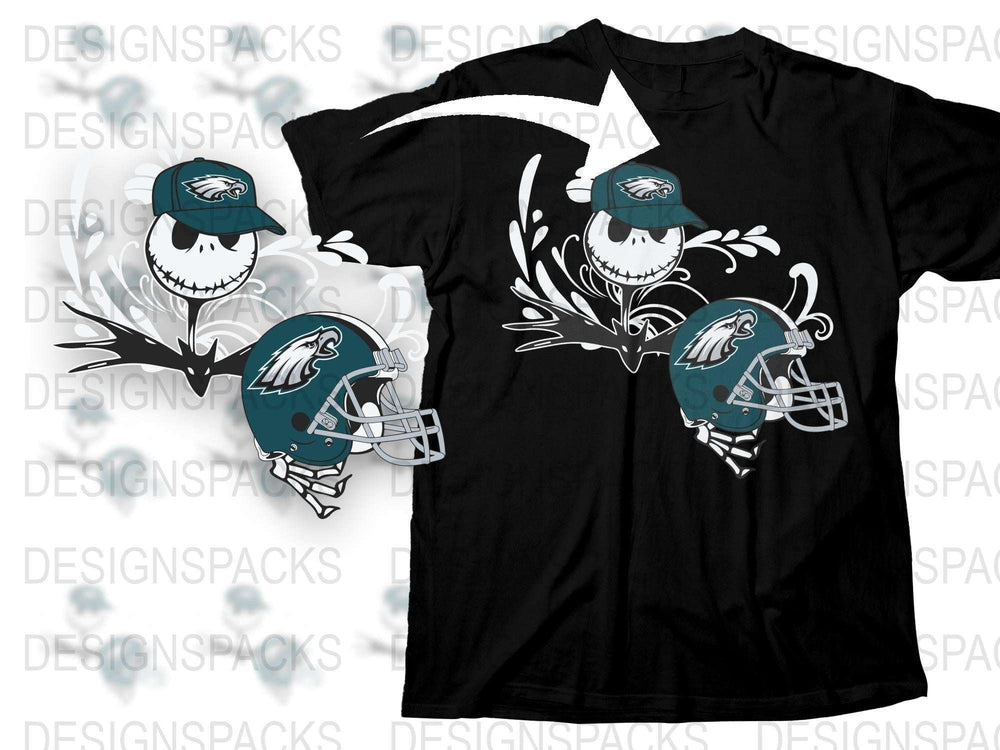 Graphic T-Shirt with Cartoon Skeleton Football Player, Sports Team Apparel, Black Tee for Fans