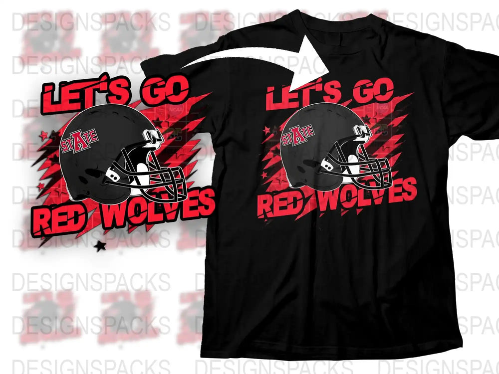 Let's Go Red Wolves Graphic T-Shirt, Sports Fan Football Tee, Bold Team Spirit Shirt, Game Day Apparel, Unisex Black Cotton Top