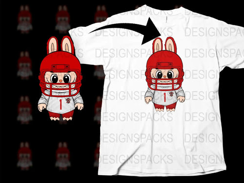 Cute Rabbit Football Player T-Shirt, Kids Sports Graphic Tee, Red Helmet Design, Unisex Child Apparel