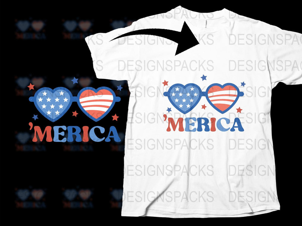 Patriotic T-Shirt American Flag Heart Design 'Merica Graphic Tee Independence Day Apparel