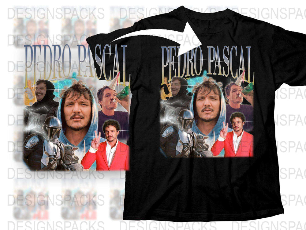 Pedro Pascal Fan T-Shirt, Mandalorian and Narcos Inspired, Multiple Images, Unisex Black Tee, Gift for TV Series Fans