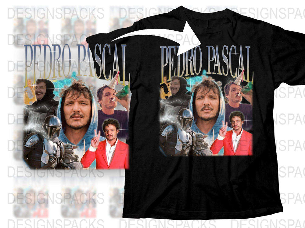 Pedro Pascal Fan T-Shirt, Mandalorian and Narcos Inspired, Multiple Images, Unisex Black Tee, Gift for TV Series Fans